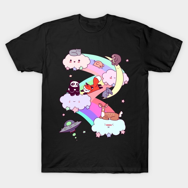 Rainbow Clouds and Animals T-Shirt by saradaboru